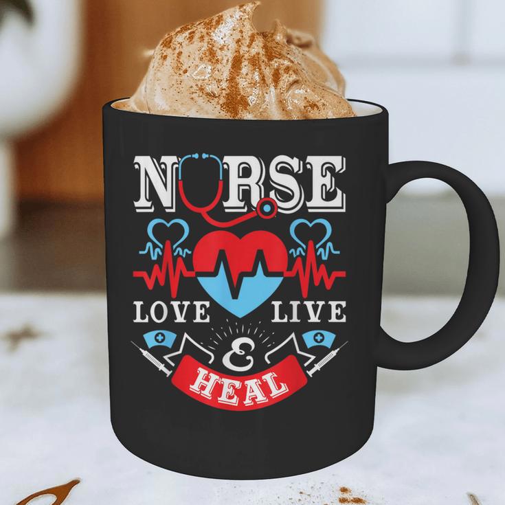 Nurse Live Love Heal Graduation Appreciation Valentines Day Graphic Print Coffee Mug