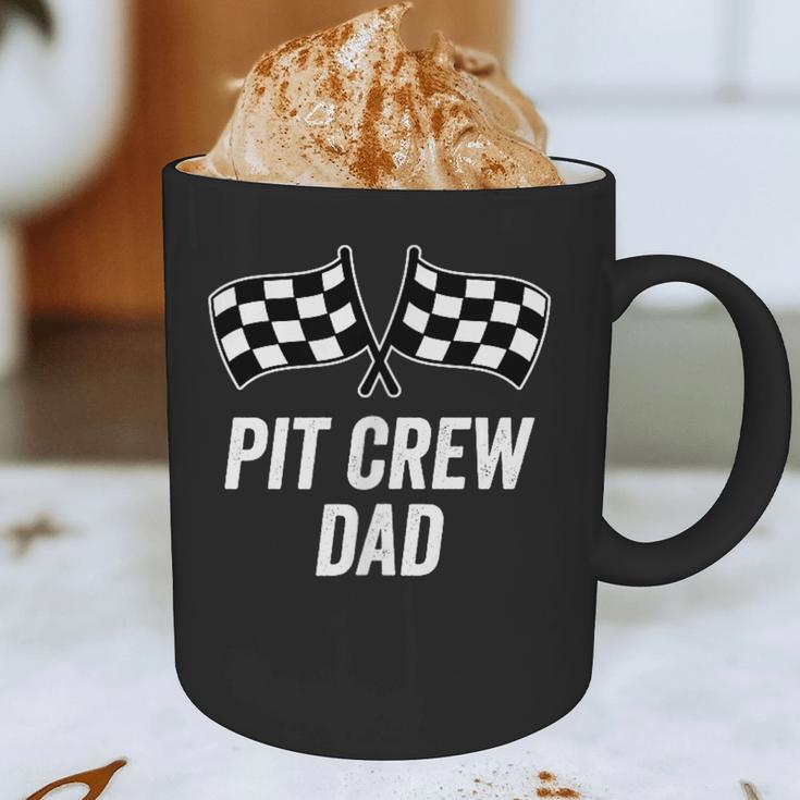 Pit Crew Dad Checkered Flag Hosting Race Car Birthday Partie Graphic Print Coffee Mug