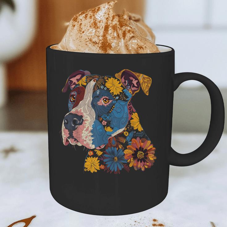 Pitbull Floral Dog Lover Vintage Flower Art Pitbull Mom Dad Graphic Print Coffee Mug