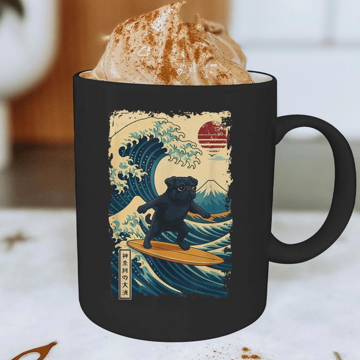 Pug Japanese Kanagawa Wave Surfing Japan Mom Dad Kids Graphic Print Coffee Mug