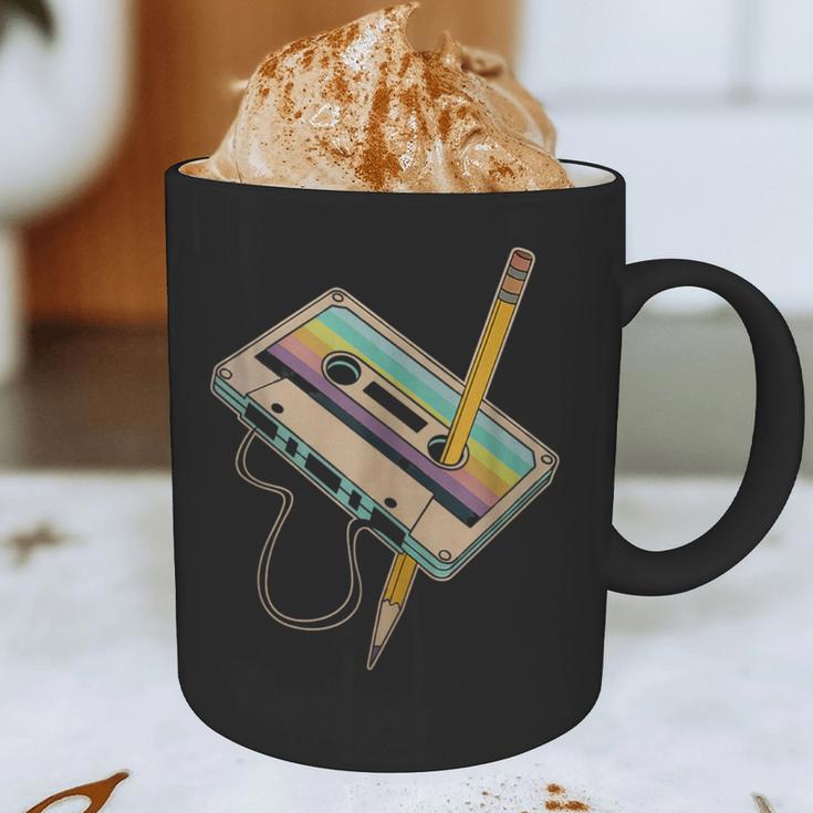 Retro Cassette And Pencil 80s 90s Nostalgia Music Lover Graphic Print Coffee Mug Retro Cassette And Pencil 80s 90s Nostalgia Music Lover Graphic Print Coffee Mug