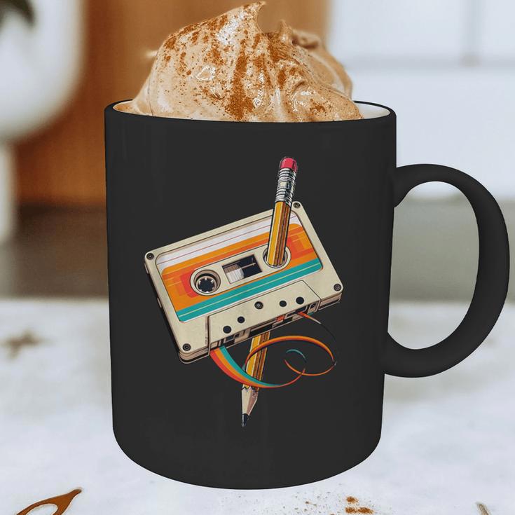 Retro Cassette Tape & Pencil Rewind Nostalgia Party 80s 90s Graphic Print Coffee Mug
