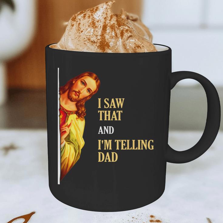 I Saw That I'm Telling Dad Religious Christian Jesus Graphic Print Coffee Mug