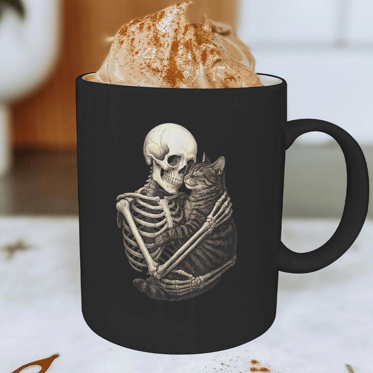 Skeleton Hugging Cat Halloween Cat Lover Cat Mom Dad Graphic Print Coffee Mug