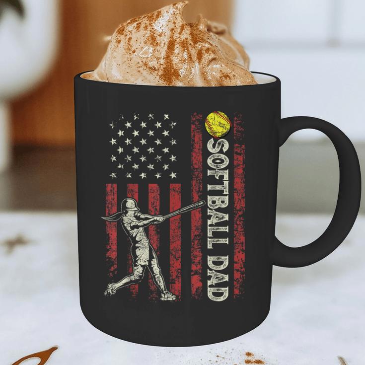 Softball Dad US Flag For Dad Men Patriotic Fathers Day Graphic Print Coffee Mug