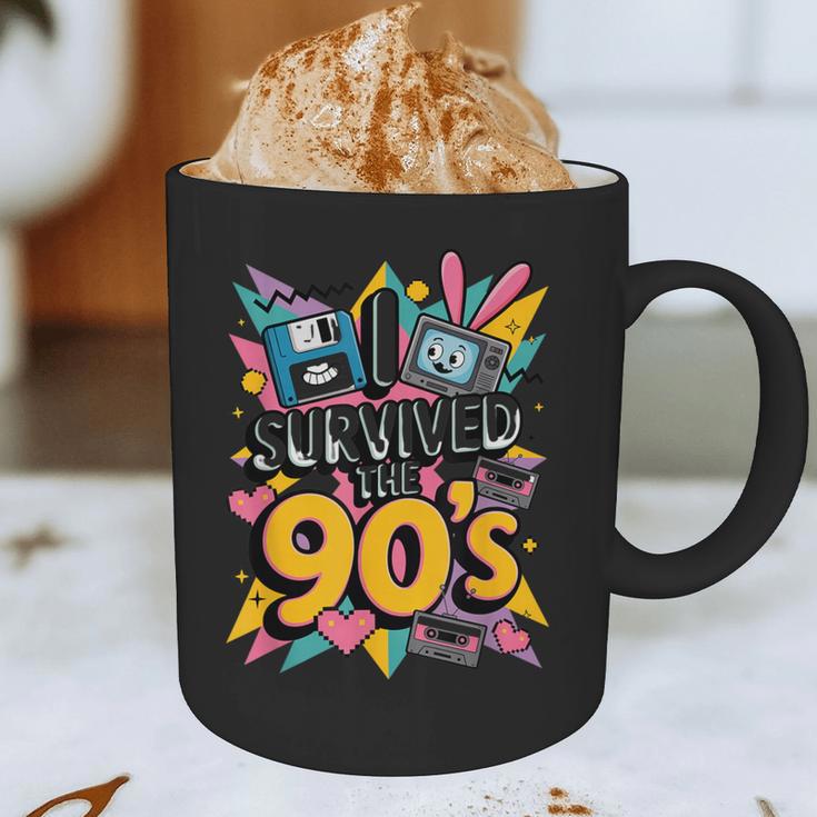 I Survived The 90s – Cute Retro Cartoon Nostalgia Graphic Print Coffee Mug