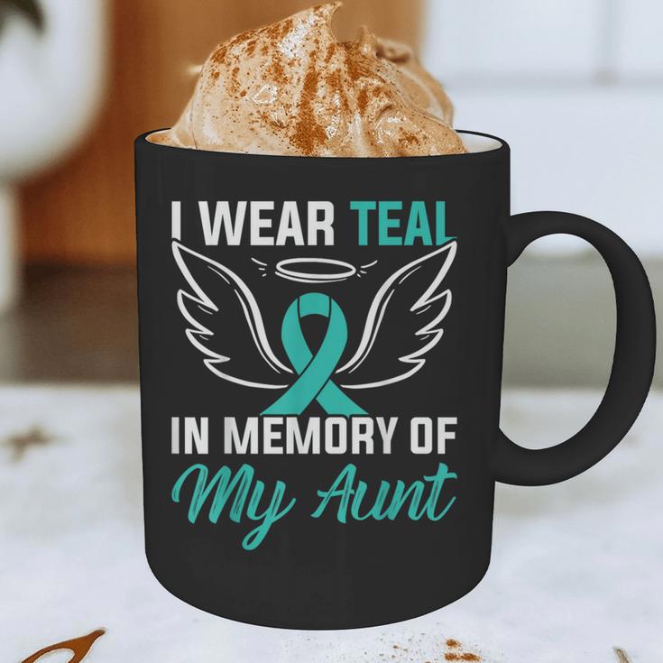 Teal In Memory Of My Aunt Ovary Ovarian Cancer Teal Ribbon Graphic Print Coffee Mug