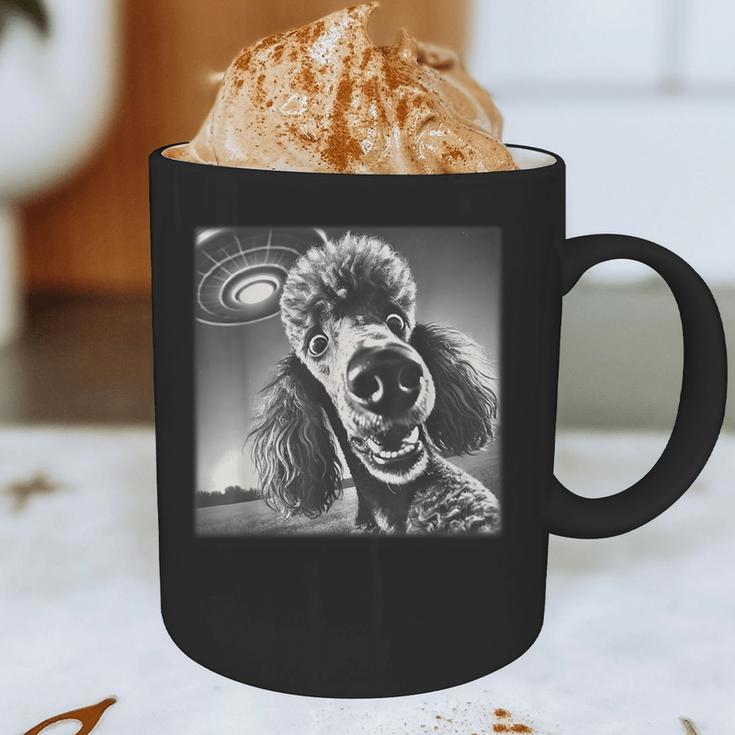 Vintage Poodle Selfie With UFO Alien Photobooth Dog Mom Dad Graphic Print Coffee Mug
