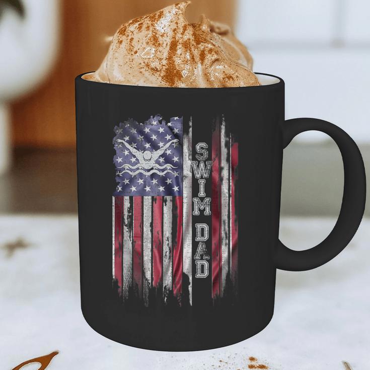 Vintage USA Flag Proud Swimming Dad Swim Swimmer Silhouette Graphic Print Coffee Mug