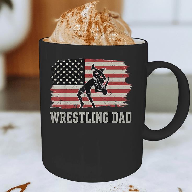 Wrestling Dad US Flag Fathers Day Retro Wrestling Fans Graphic Print Coffee Mug