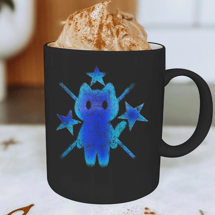 Yk2 Grunge Earthy Blue Cat With Stars Tomboy 90s Nostalgia Graphic Print Coffee Mug
