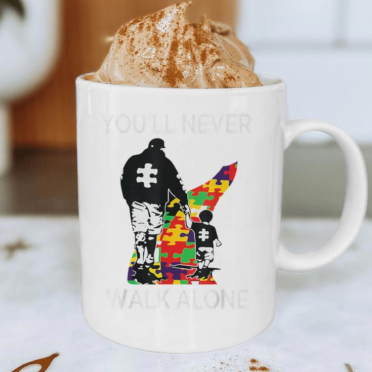 Autism Dad Support Alone Puzzle You'Ll Never Walk Premium Tri-Blend Graphic Print Coffee Mug