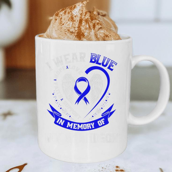 Blue In Memory Of Grandson Colon Cancer Awareness Shirts Premium Graphic Print Coffee Mug