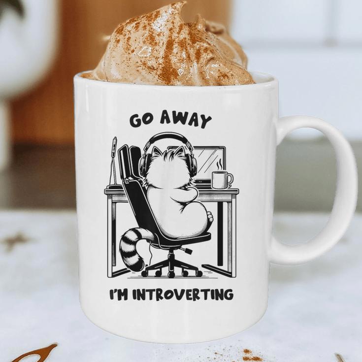 Cat With Coffee On Computer Go Away I'm Introverting Graphic Print Coffee Mug Cat With Coffee On Computer Go Away I'm Introverting Graphic Print Coffee Mug