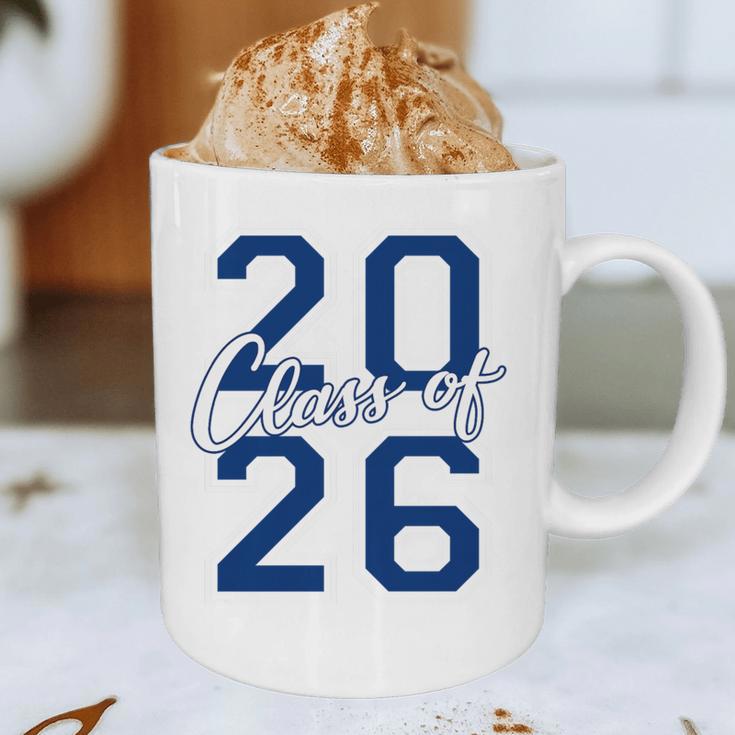 Class Of 2026 Graduation Varsity Navy Blue Letters Premium Tri-Blend Graphic Print Coffee Mug