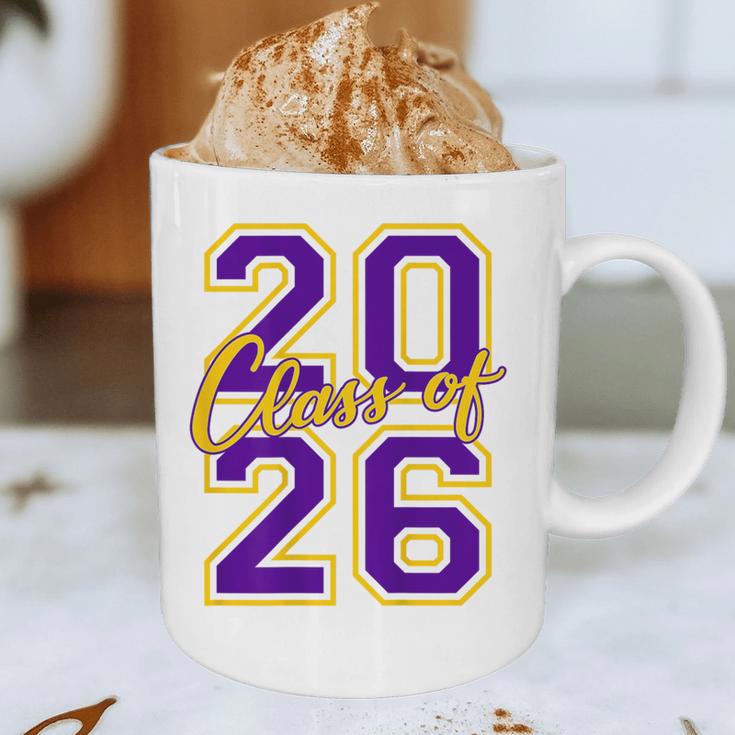 Class Of 2026 Graduation Varsity Purple Yellow On The Back Graphic Print Coffee Mug