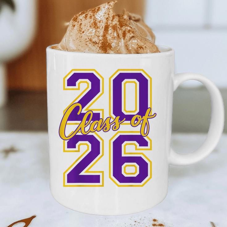 Class Of 2026 Graduation Varsity Purple And Yellow Letters Graphic Print Coffee Mug