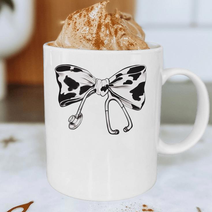 Cow Print Bow And Stethoscope Nurse RN Graduation Coquette Graphic Print Coffee Mug