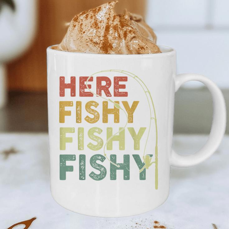 Fishing Here-Fishy Bass Fish Dad Graphic Print Coffee Mug