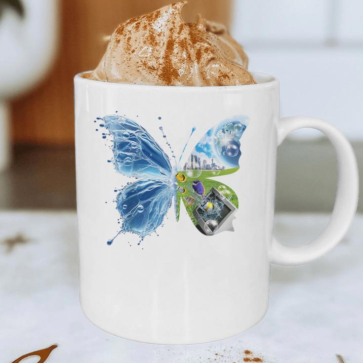 Frutiger Aero Aesthetic Butterfly Computer Fishes Scenery Raglan Baseball Tee Graphic Print Coffee Mug