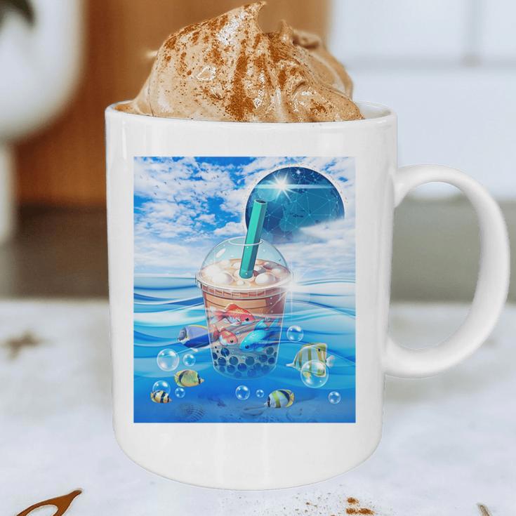 Frutiger Aero Aesthetic Tech Bubble Tea Boba Milktea Fishes Graphic Print Coffee Mug Frutiger Aero Aesthetic Tech Bubble Tea Boba Milktea Fishes Graphic Print Coffee Mug