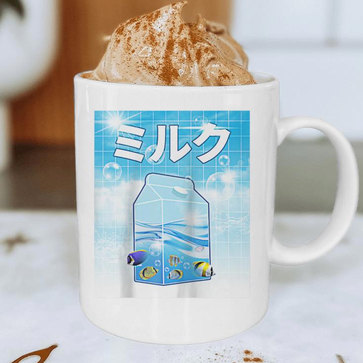 Frutiger Aero Aesthetic Tech Kawaii Milk Underwater Fishes Raglan Baseball Tee Graphic Print Coffee Mug