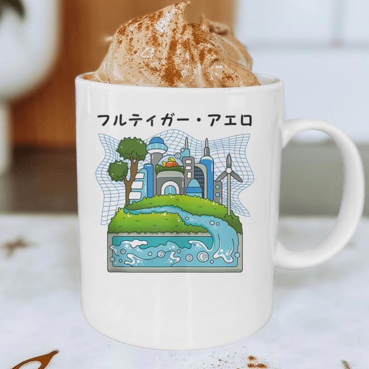 Future City Wind Power Frutiger Aero Y2K Style Ocean Graphic Print Coffee Mug