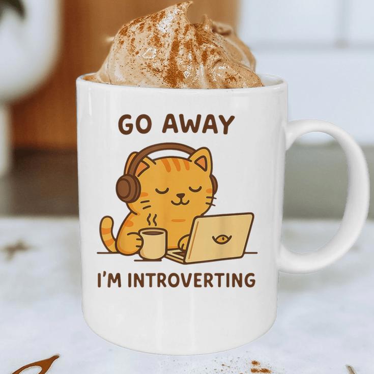 Go Away I'm Introverting Cozy Cat With Laptop And Coffee Graphic Print Coffee Mug Go Away I'm Introverting Cozy Cat With Laptop And Coffee Graphic Print Coffee Mug