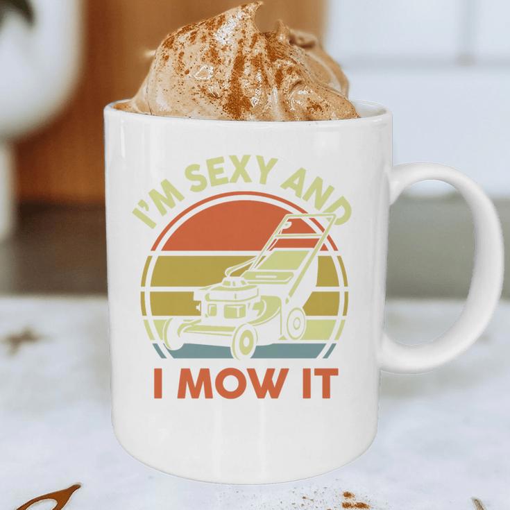 Lawn Mowing Dad Im Sexy And I Mow It Mower Garden Premium Tri-Blend Graphic Print Coffee Mug
