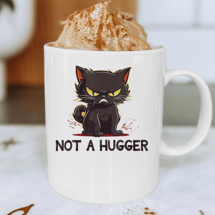 Not A Hugger Tee Angry Cat Sarcastic Cute Introvert Graphic Print Coffee Mug