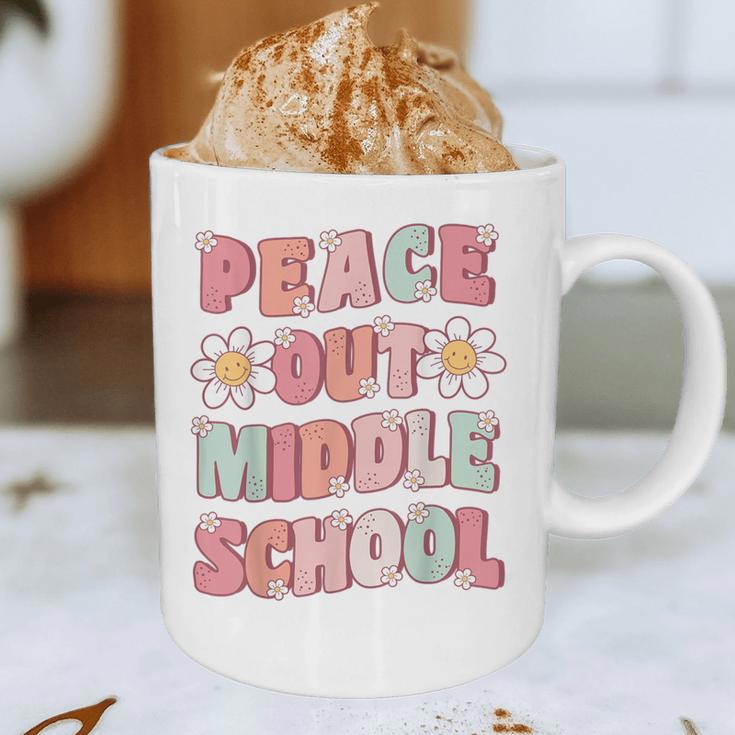 Peace Out Middle School Graduation Groovy Last Day Of School Graphic Print Coffee Mug