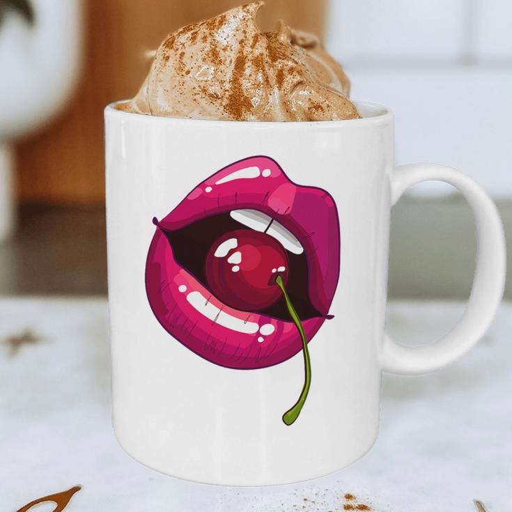 Rainbow Lips With a Cherry In The Mouth 80s Nostalgia Premium Tri-Blend Graphic Print Coffee Mug