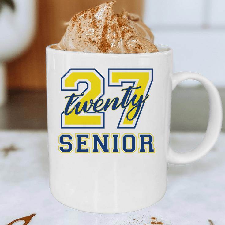 Senior Class Of 2027 Graduation Yellow And Blue On The Back Premium Tri-Blend Graphic Print Coffee Mug