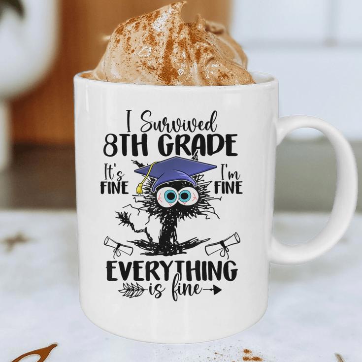 I Survived 8th Grade Graduated Cat Graduation Graphic Print Coffee Mug