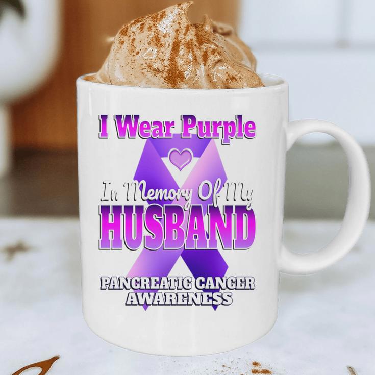 I Wear Purple In Memory Of My Husband Pancreatic Cancer Premium Tri-Blend Graphic Print Coffee Mug