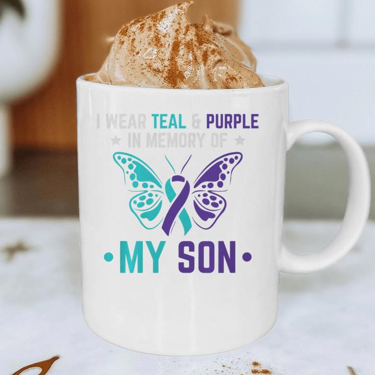 I Wear Teal Purple In Memory Of My Son Suicide Awareness Premium Tri-Blend Graphic Print Coffee Mug I Wear Teal Purple In Memory Of My Son Suicide Awareness Premium Tri-Blend Graphic Print Coffee Mug