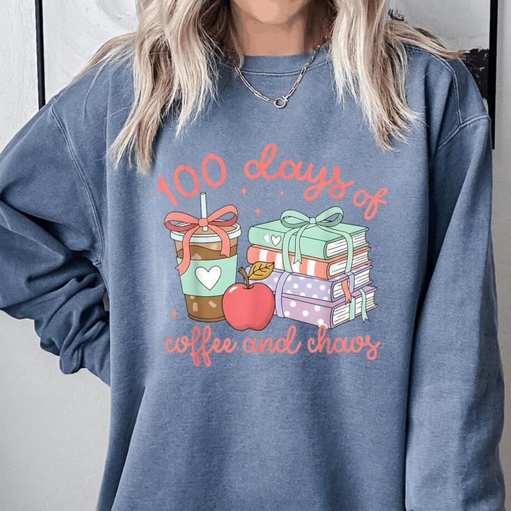 100 Days Of Coffee And Chaos Coquette Bow Book Apple Comfort Colors Sweatshirt