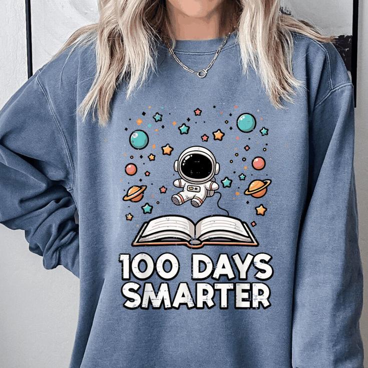100 Days Smarter Astronaut Book 100th Day Girls Kids Women Comfort Colors Sweatshirt