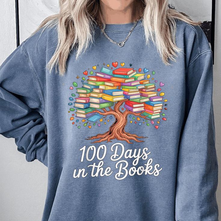 100th Day Of School Books Tree Reading Comfort Colors Sweatshirt