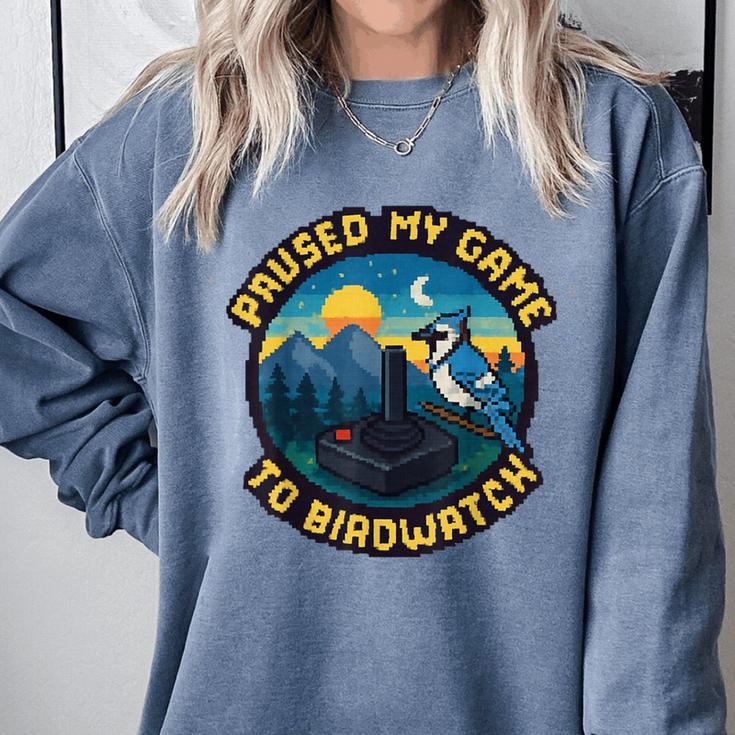 8-Bit Gamer Birder Blue Jay Arcade Nostalgia Nature Comfort Colors Sweatshirt