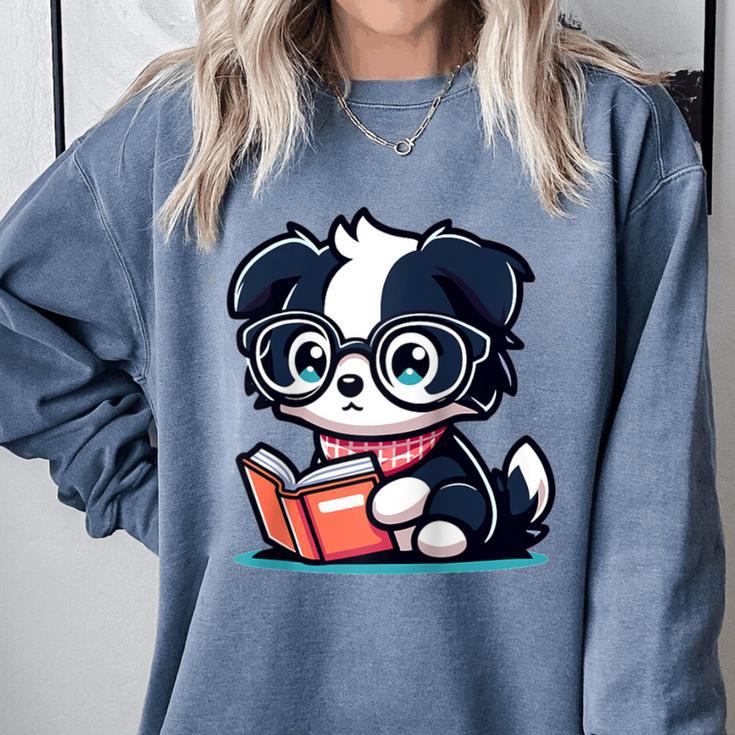Adorable Book Lover Border Collie With Reading Glasses Cute Raglan Baseball Tee Comfort Colors Sweatshirt