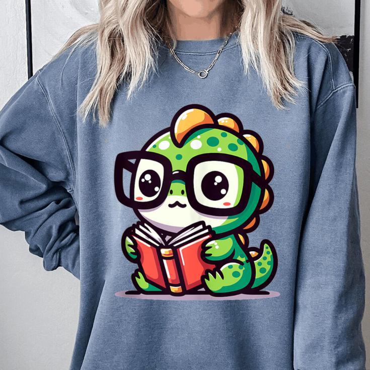 Adorable Book Lover Iguana With Reading Glasses Cute Comfort Colors Sweatshirt