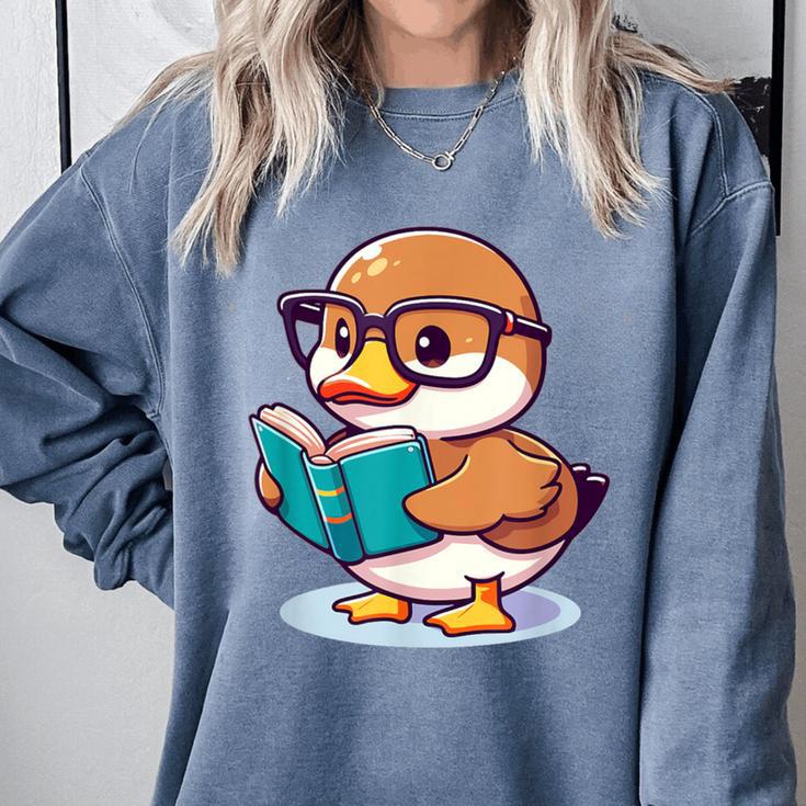 Adorable Book Lover Mallard Duck With Reading Glasses Cute Comfort Colors Sweatshirt