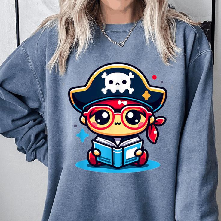 Adorable Book Lover Pirate With Reading Glasses Cute Comfort Colors Sweatshirt Adorable Book Lover Pirate With Reading Glasses Cute Comfort Colors Sweatshirt