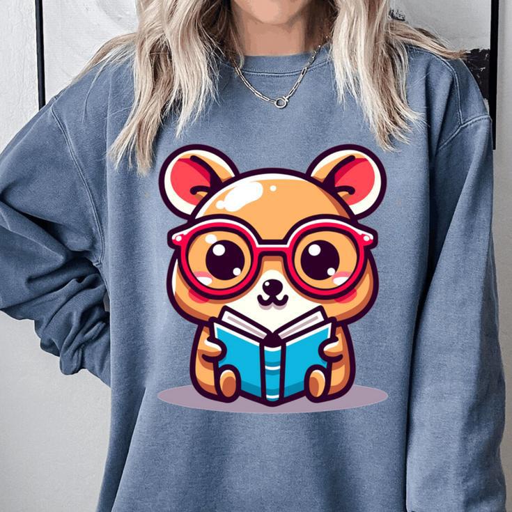 Adorable Book Lover Quokka With Reading Glasses Cute Comfort Colors Sweatshirt
