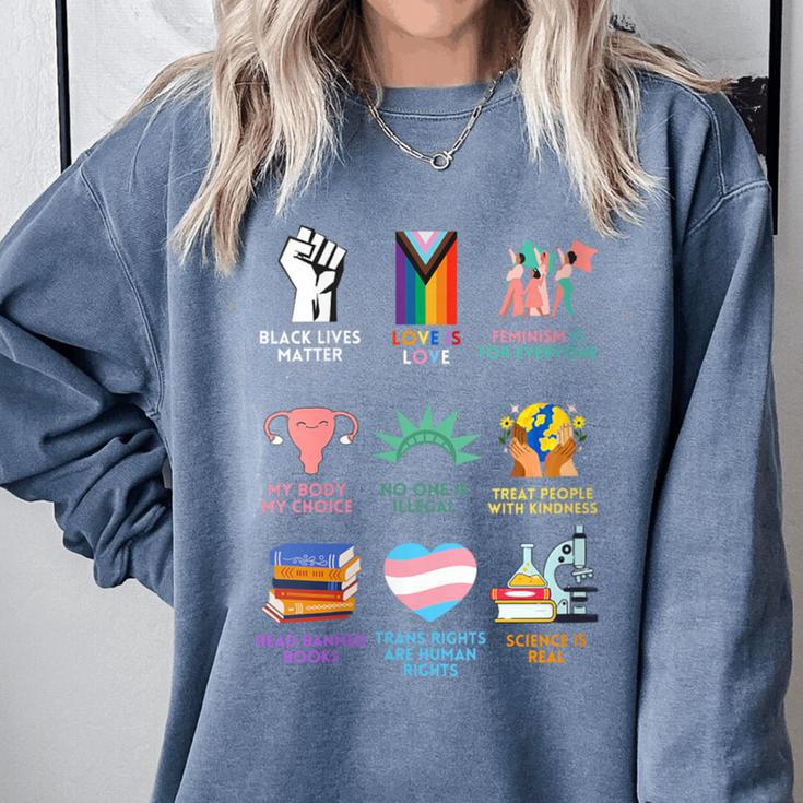 Ally Anti Trump Liberal BLM Love Is Love Banned Books Icons Comfort Colors Sweatshirt