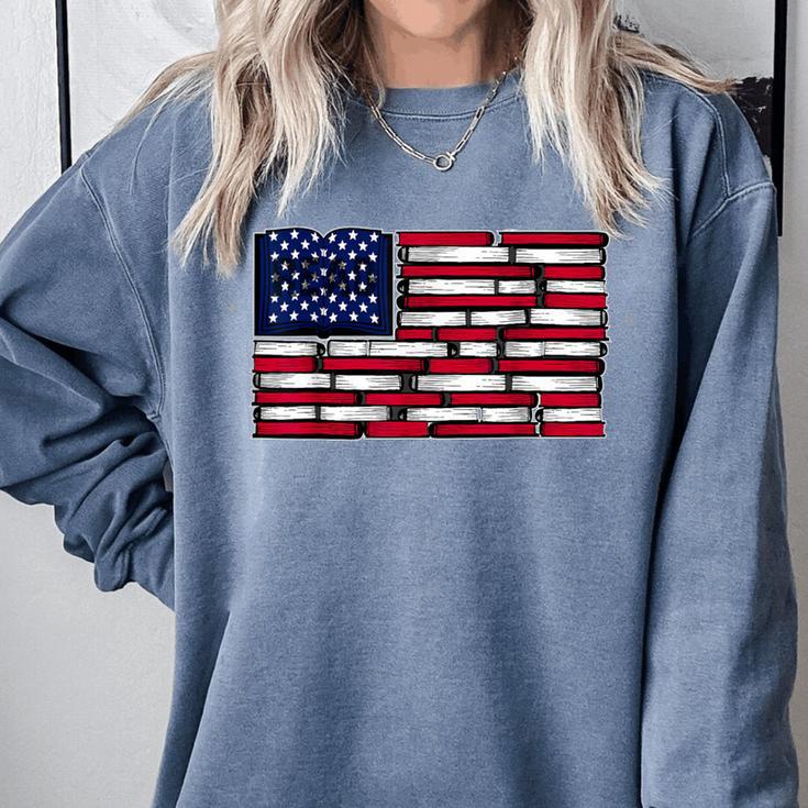 America US Flag Books Library Reading For Book Lover Reader Comfort Colors Sweatshirt