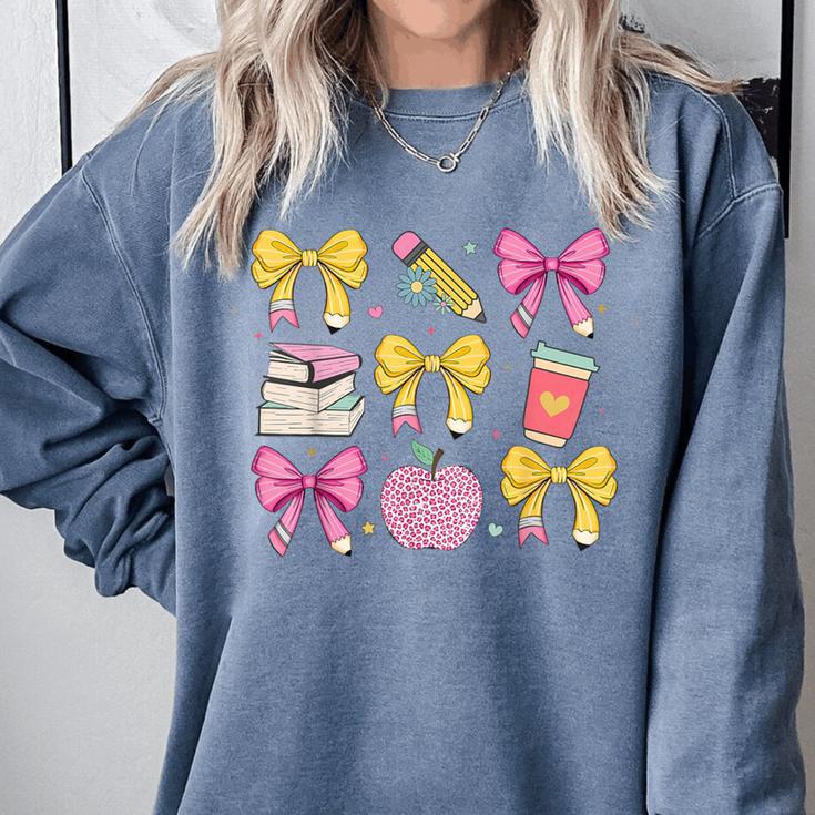 Apple Coquette Bow Books First Day Of School Back To School Comfort Colors Sweatshirt Apple Coquette Bow Books First Day Of School Back To School Comfort Colors Sweatshirt