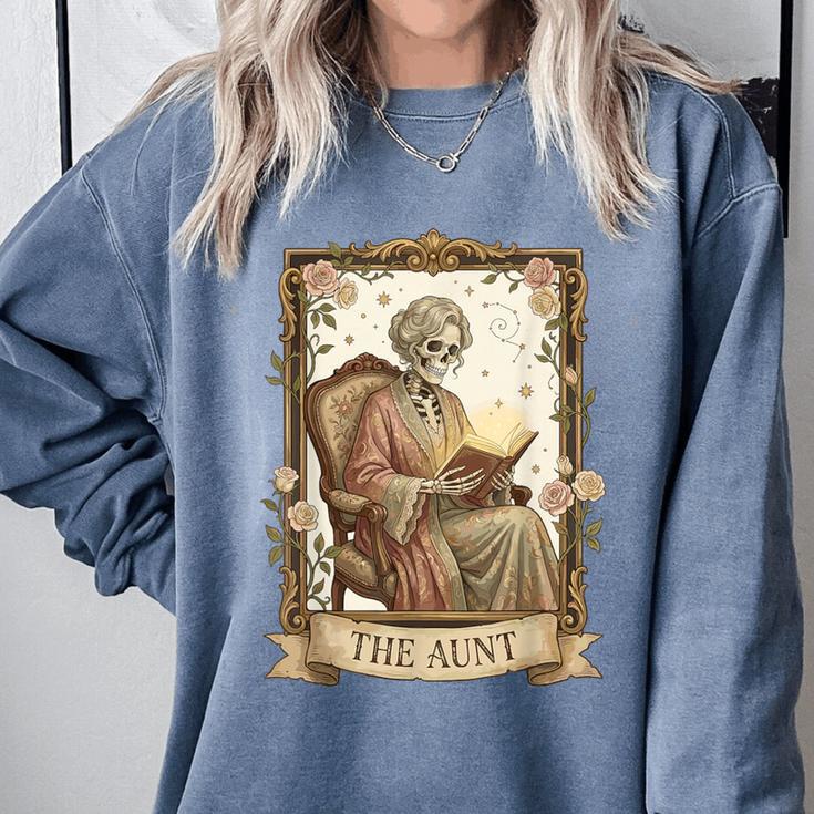 The Aunt Tarot Card Women Skeleton Aunty Book Lover Comfort Colors Sweatshirt