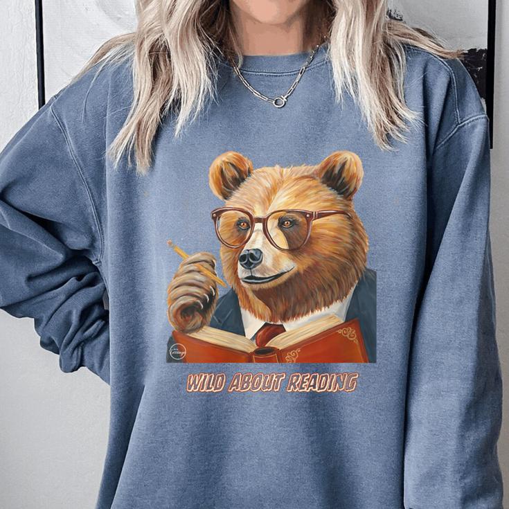 Bear Reading Book Glasses Library Zoo Teacher School Animal Comfort Colors Sweatshirt
